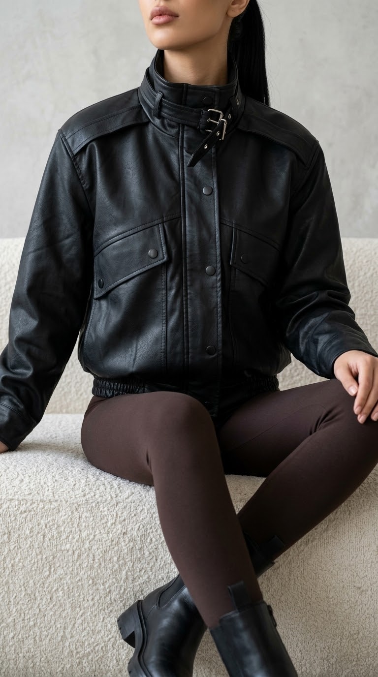 کاپشن چرم یقه ایستاده آستر دار ( کار گرم مناسب پاییزه و زمستانه)