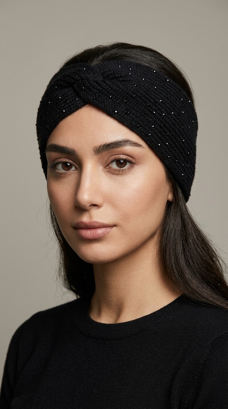 هدبند بافت نگینی مشکی ریز (اورجینال برند Accessories آلمان)