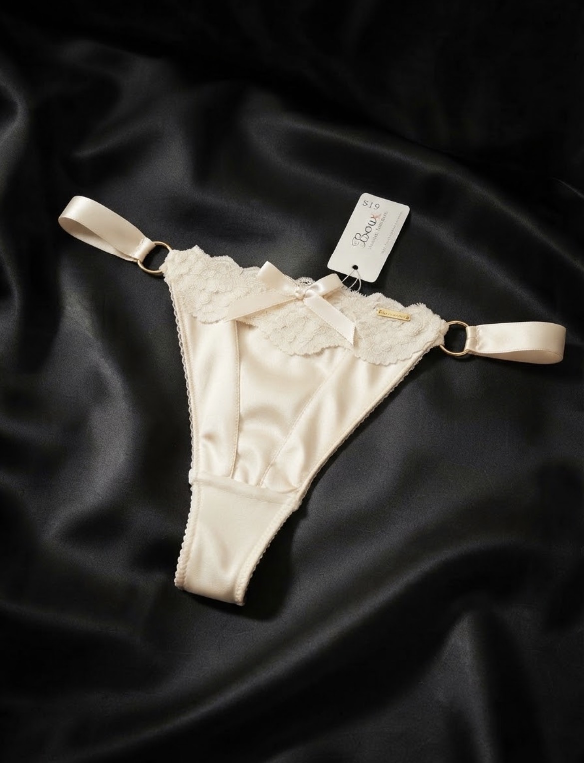 شورت گیپور و ساتن بنددار Boux Avenue مدل Thong رنگ Ivory