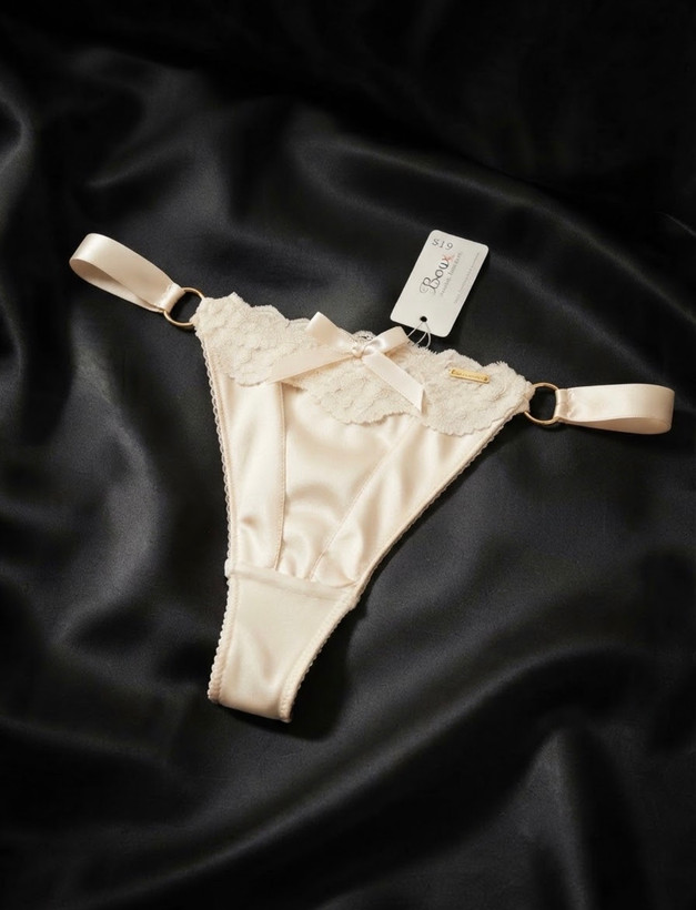 شورت گیپور و ساتن بنددار Boux Avenue مدل Thong رنگ Ivory