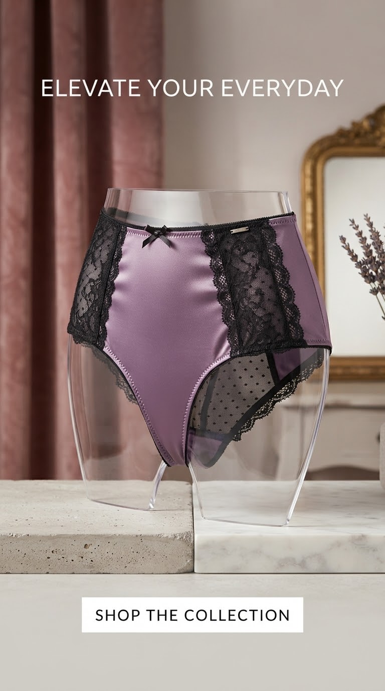 شورت فاق بلند تور گیپور و ساتن برند لوکس Boux Avenue انگلستان💎 مدل Lyla High Waisted Brief رنگ بنفش و مشکی