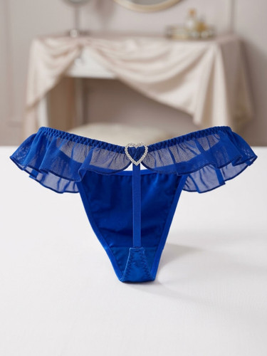 شورت لاکچری لامبادا از برند لوکس Boux Avenue انگلستان💎 مدل Lucilla Satin Chiffon String رنگ Blue Cobalt