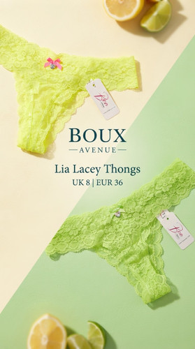 سری شورت های تور دانتل مدل فاق بلند و مدل لامبادا از برند لوکس Boux Avenue انگلستان💎 مدل Lia Lacey Thong رنگ Citrus و Neon Yellow