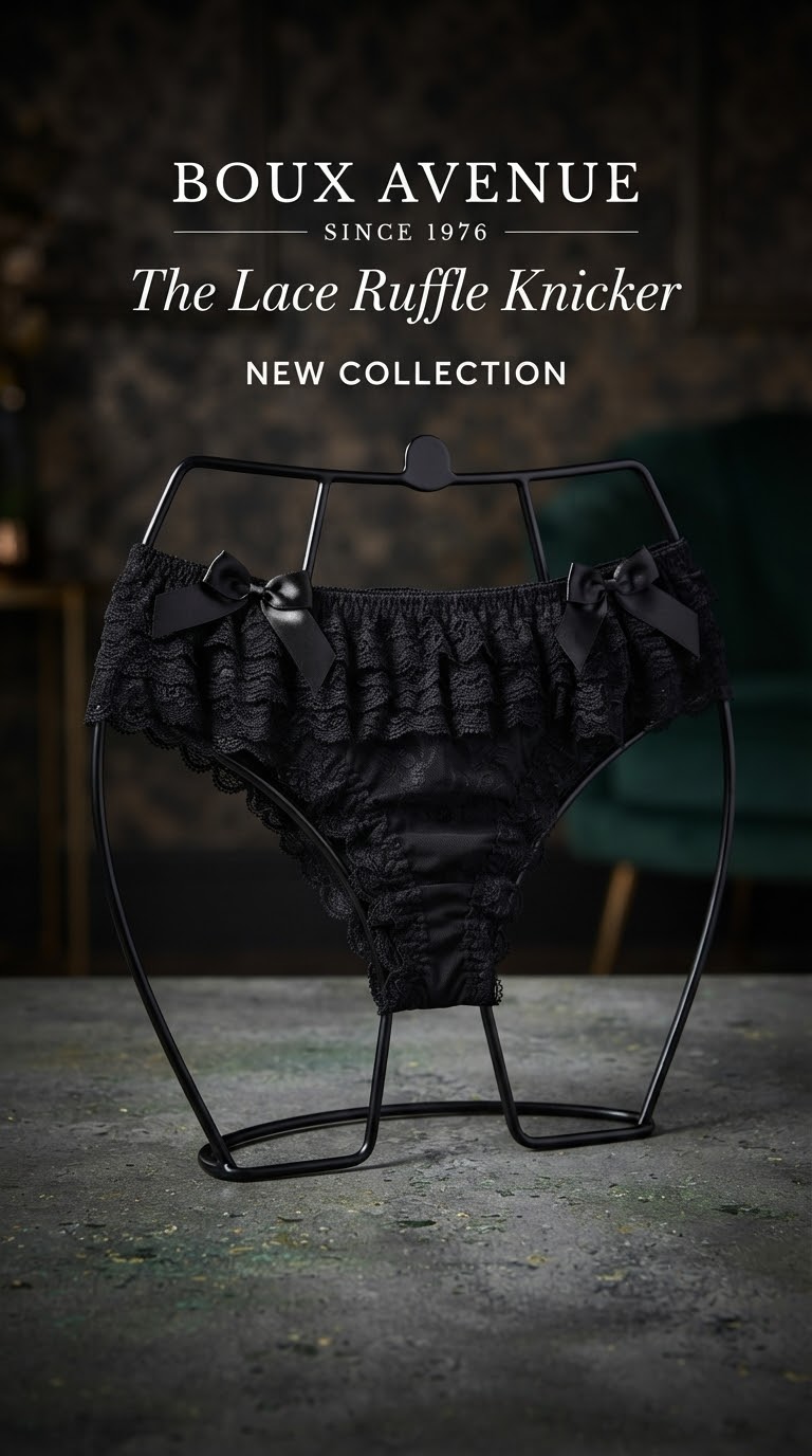 شورت چین‌دار و فانتزی برند لوکس Boux Avenue💎 مدل Lace Ruffle Knicker رنگ Black
