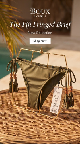 شورت مایو برند لوکس Boux Avenue انگلستان💎 مدل Fiji Fringed String Side Brief رنگ Olive
