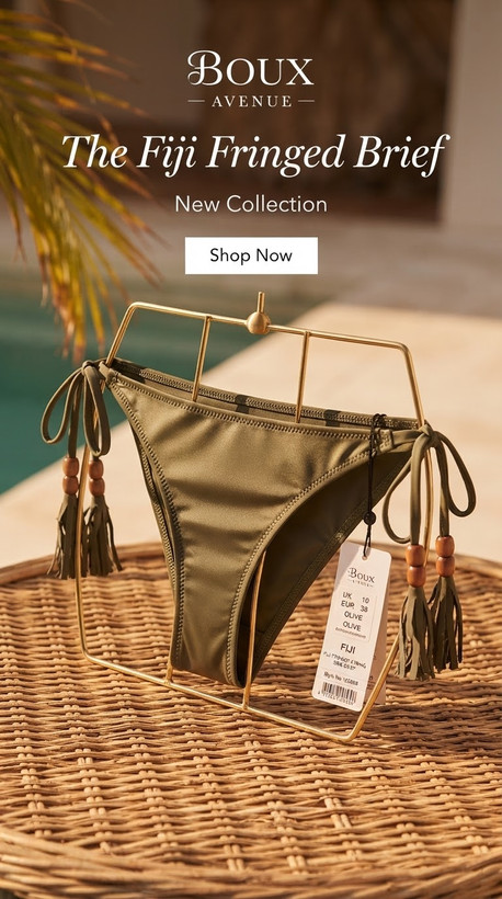 شورت مایو برند لوکس Boux Avenue انگلستان💎 مدل Fiji Fringed String Side Brief رنگ Olive