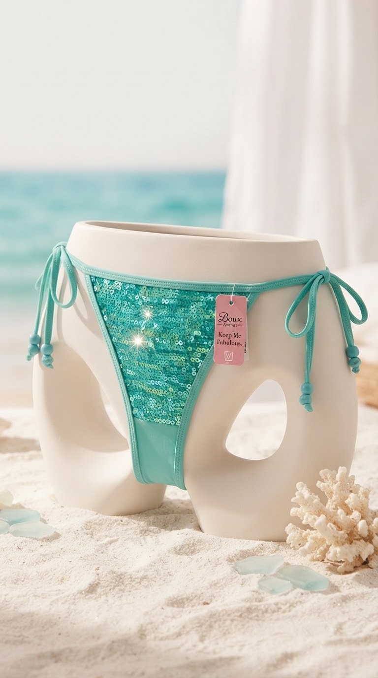 مایوشورت از برند لوکس Boux Avenue کشور انگلستان💎 مدل پری دریایی Mermaid String Side Brief رنگ Aqua