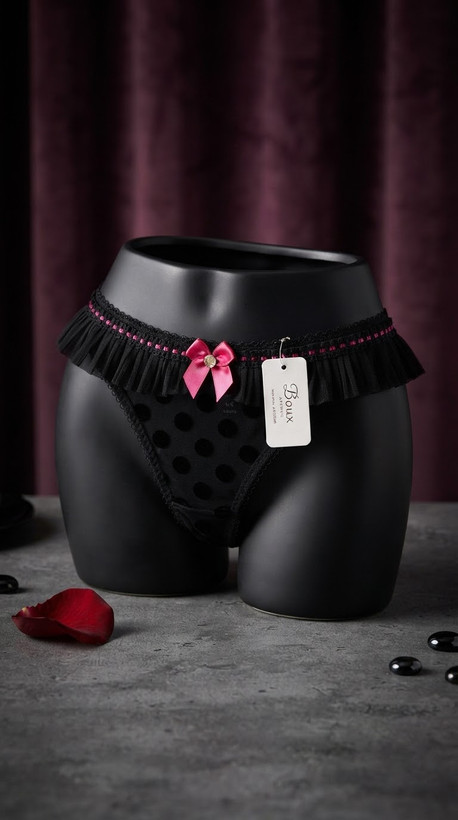 شورت توری فانتزی با پولکا دات مخملی از برند لوکس Boux Avenue انگلستان💎 مدل Cutesy Flock Brief رنگ Black Mix
