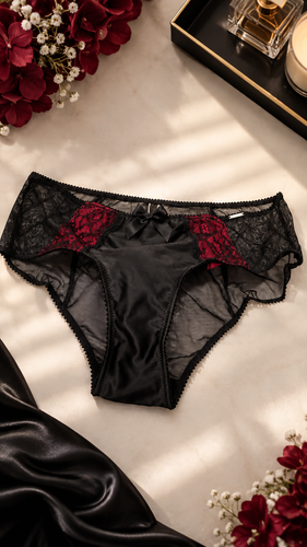 شورت فاقبلند لاکچری از برند لوکس و معتبر Boux Avenue انگلستان💎 مدل Ebony High Waisted Brief رنگ Red Mix Black