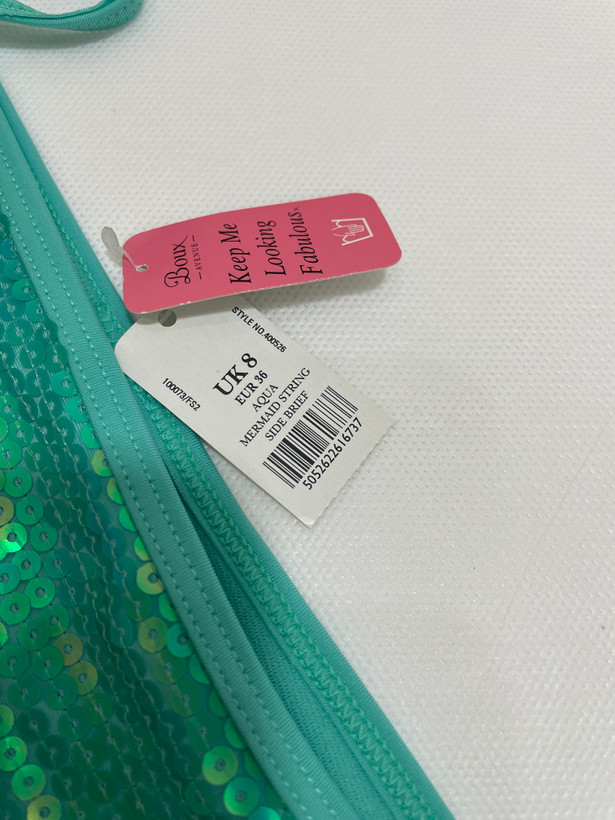 مایوشورت از برند لوکس Boux Avenue کشور انگلستان💎 مدل پری دریایی Mermaid String Side Brief رنگ Aqua