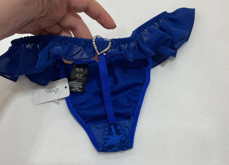 شورت لاکچری لامبادا از برند لوکس Boux Avenue انگلستان💎 مدل Lucilla Satin Chiffon String رنگ Blue Cobalt