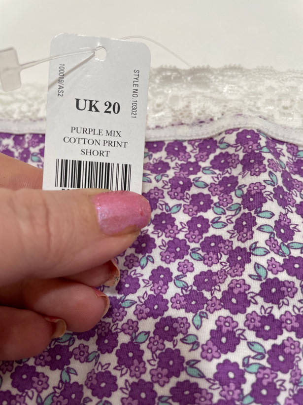 شورت نخی طرحدار برند Boux Avenue انگلستان 💎 مدل Cotton Print Short رنگ floral purple mix