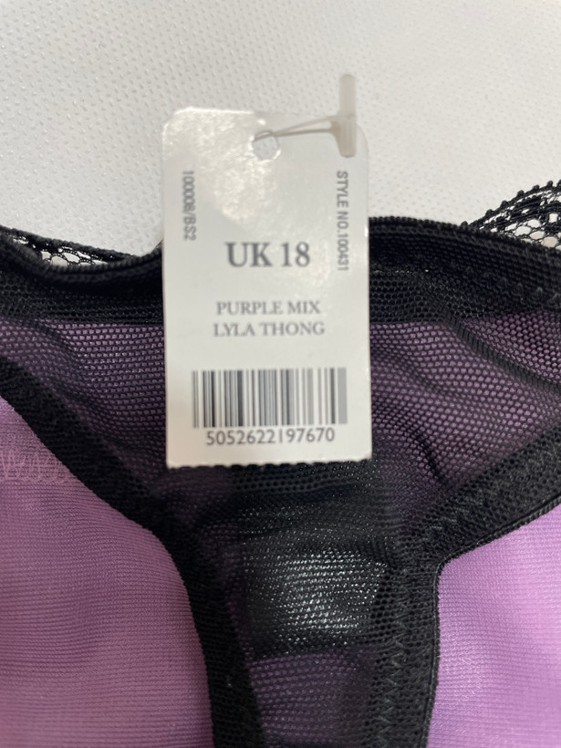 شورت لامبادا (Thong) تور گیپور و ساتن لطیف برند لوکس Boux Avenue انگلستان💎 مدل Lyla رنگ Purple Mix black