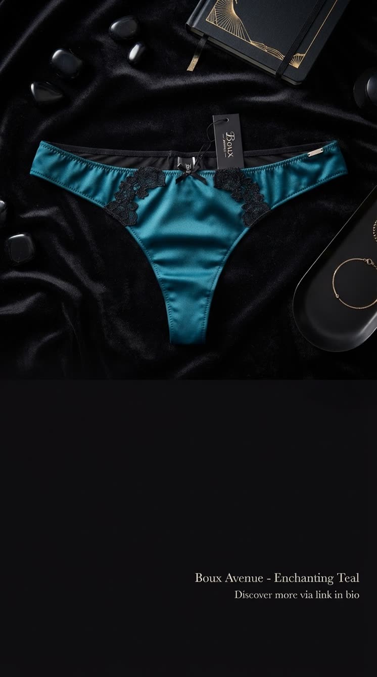 شورت لاکچری لامبادا ساتن و گیپور از برند لوکس Boux Avenue کشور انگلستان💎 مدل Thong / Brief رنگ Teal Mix سبز کبود