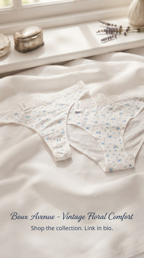 پک دو عددی پرطرفدار و راحت از برند لوکس Boux Avenue انگلستان💎 مدل Thong & Brief رنگ White mix Blue flowers