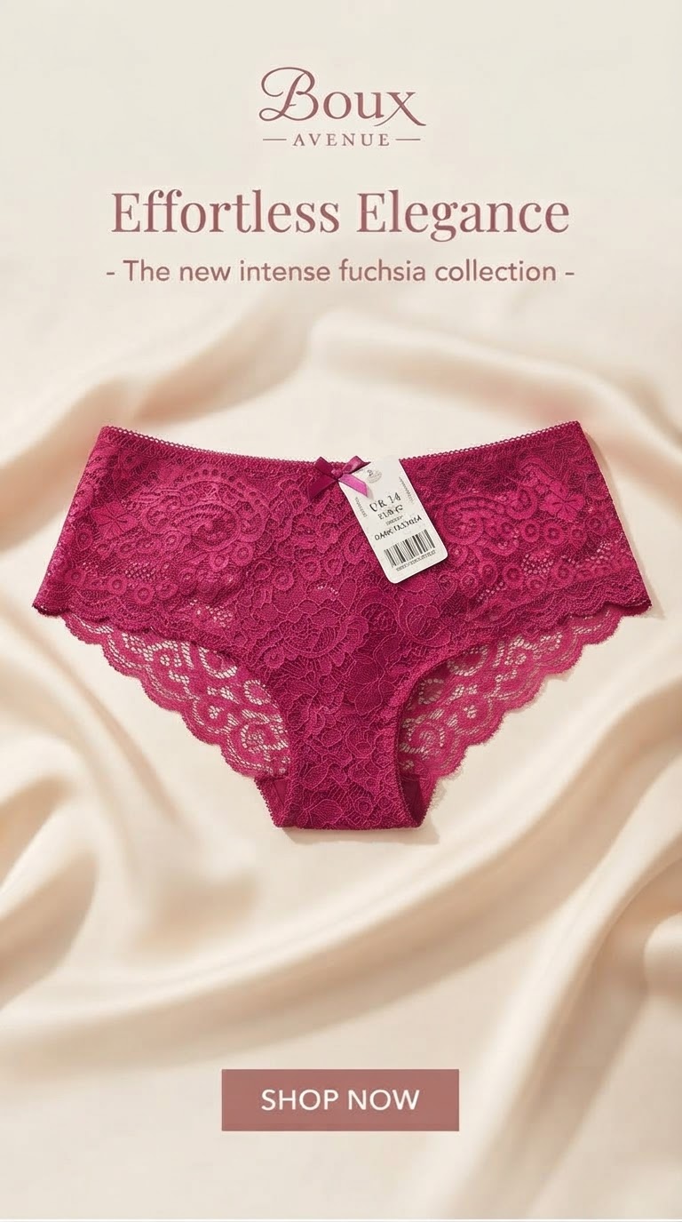 زیبایی در عین سادگی؛ شورت تمام‌دانتل از برند لوکس Boux Avenue انگلستان💎مدل Emmeline Short رنگ Intense  Fuchsia سرخابی تیره