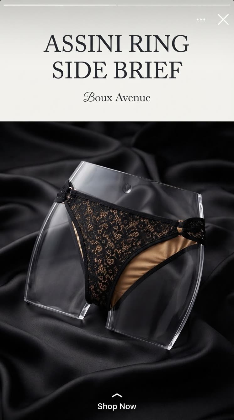 شورت مایو دانتل Boux Avenue 💎مدل Assini Side Ring Brief رنگ مشکی آستر بژ