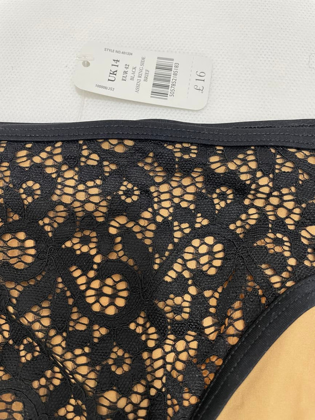 شورت مایو دانتل Boux Avenue 💎مدل Assini Side Ring Brief رنگ مشکی آستر بژ