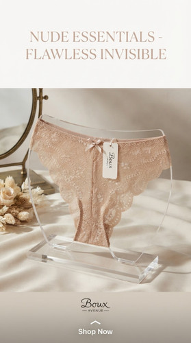 شورت تمام دانتل فوق لطیف و ضد حساسیت از برند لوکس Boux Avenue انگلستان💎 مدل Chloe Lace Thong رنگ Nude کرم