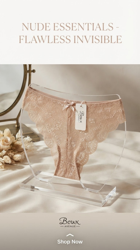 شورت تمام دانتل فوق لطیف و ضد حساسیت از برند لوکس Boux Avenue انگلستان💎 مدل Chloe Lace Thong رنگ Nude کرم