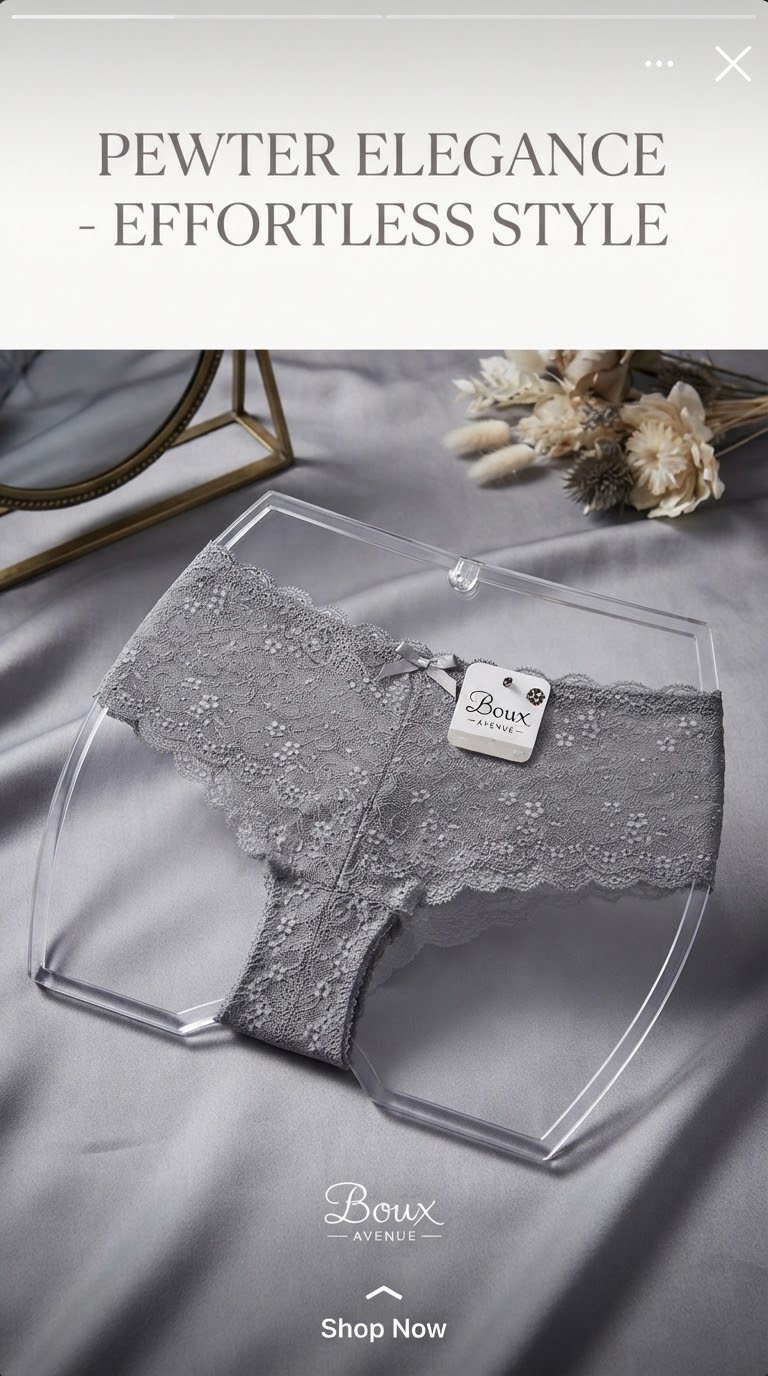 شورت تمام دانتل فوق لطیف و ضد حساسیت از برند لوکس Boux Avenue انگلستان💎 مدل Chloe Lace Thong رنگ Pewter خاکستری