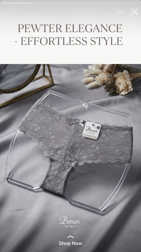 شورت تمام دانتل فوق لطیف و ضد حساسیت از برند لوکس Boux Avenue انگلستان💎 مدل Chloe Lace Thong رنگ Pewter خاکستری