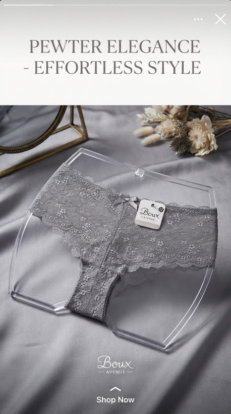 شورت تمام دانتل فوق لطیف و ضد حساسیت از برند لوکس Boux Avenue انگلستان💎 مدل Chloe Lace Thong رنگ Pewter خاکستری
