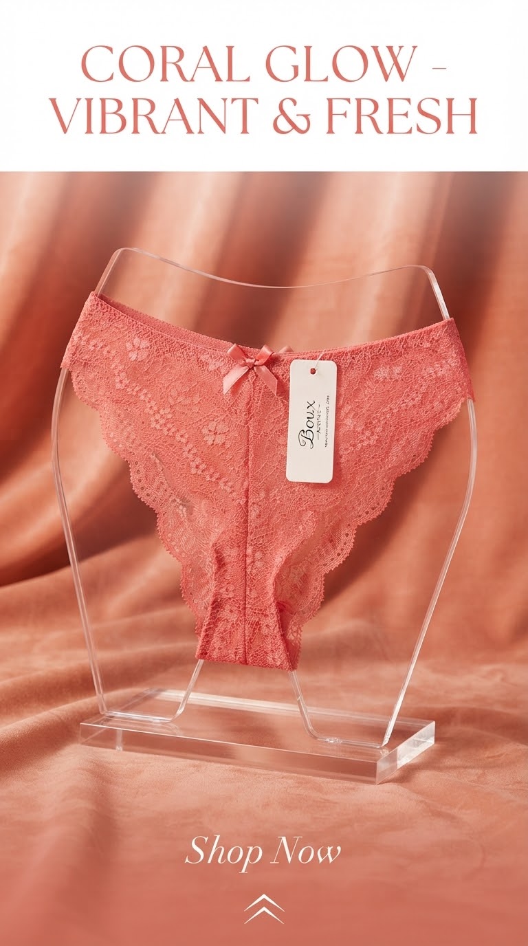 شورت تمام دانتل فوق لطیف و ضد حساسیت از برند لوکس Boux Avenue انگلستان💎 مدل Chloe Lace Thong رنگ Coral مرجانی