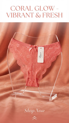 شورت تمام دانتل فوق لطیف و ضد حساسیت از برند لوکس Boux Avenue انگلستان💎 مدل Chloe Lace Thong رنگ Coral مرجانی