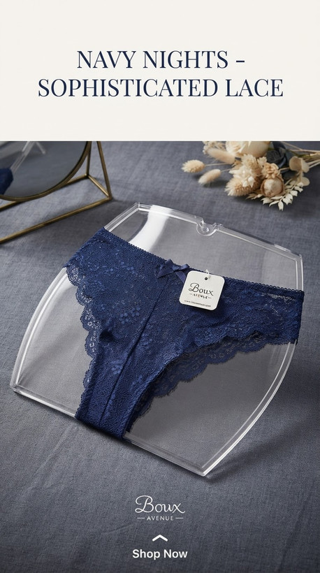 شورت تمام دانتل فوق لطیف و ضد حساسیت از برند لوکس Boux Avenue انگلستان💎 مدل Chloe Lace Thong رنگ Navy سرمه ای