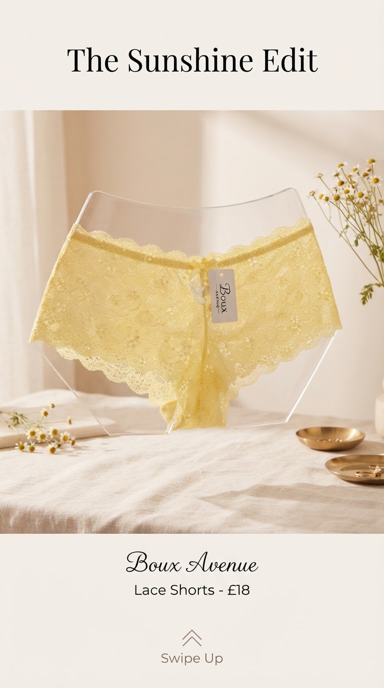 شورت ضد حساسیت تمام دانتل فاق بلند از برند لوکس Boux Avenue انگلستان💎 مدل Chloe Lace رنگ Lemon لیمویی