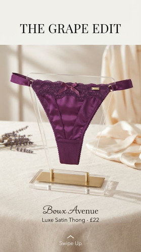 شورت لاکچری لامبادا ساتن و تور دانتل از برند لوکس Boux Avenue انگلستان💎مدل Jen Thong رنگ Grape بنفش انگوری