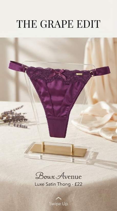 شورت لاکچری لامبادا ساتن و تور دانتل از برند لوکس Boux Avenue انگلستان💎مدل Jen Thong رنگ Grape بنفش انگوری