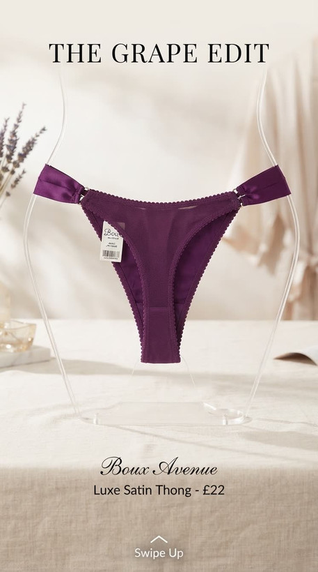 شورت لاکچری لامبادا ساتن و تور دانتل از برند لوکس Boux Avenue انگلستان💎مدل Jen Thong رنگ Grape بنفش انگوری
