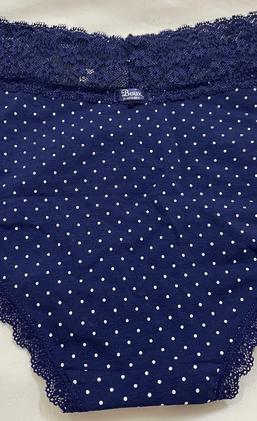 شورت فوق راحت و نخی خال خالی از برند لوکس Boux Avenue انگلستان💎 مدل Pin Dot Lace Top رنگ Blue Mix سرمه ای با توپ های سفید