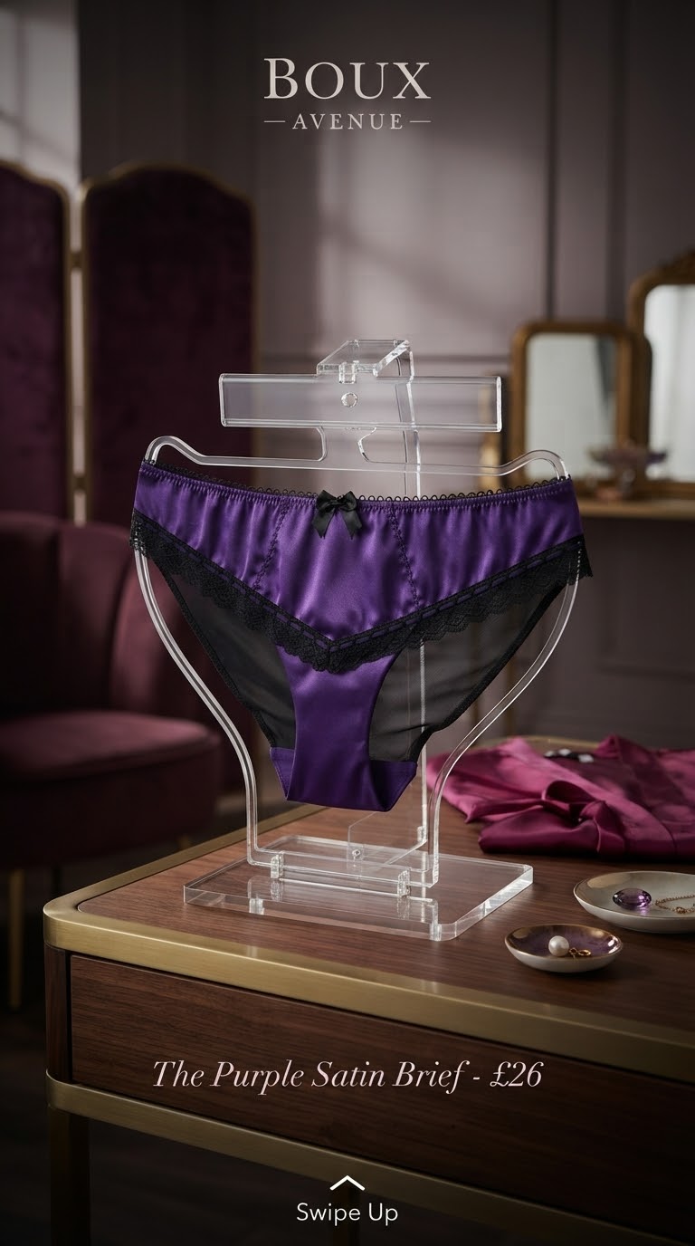 شورت ساتن و تور لوکس از برند لوکس Boux Avenue انگلستان💎 مدل VICTORIANA SATIN رنگ Royal Purple بنفش سلطنتی