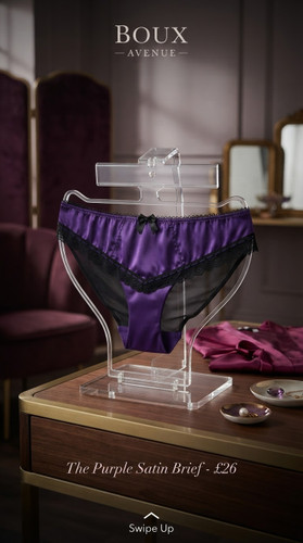 شورت ساتن و تور لوکس از برند لوکس Boux Avenue انگلستان💎 مدل VICTORIANA SATIN رنگ Royal Purple بنفش سلطنتی