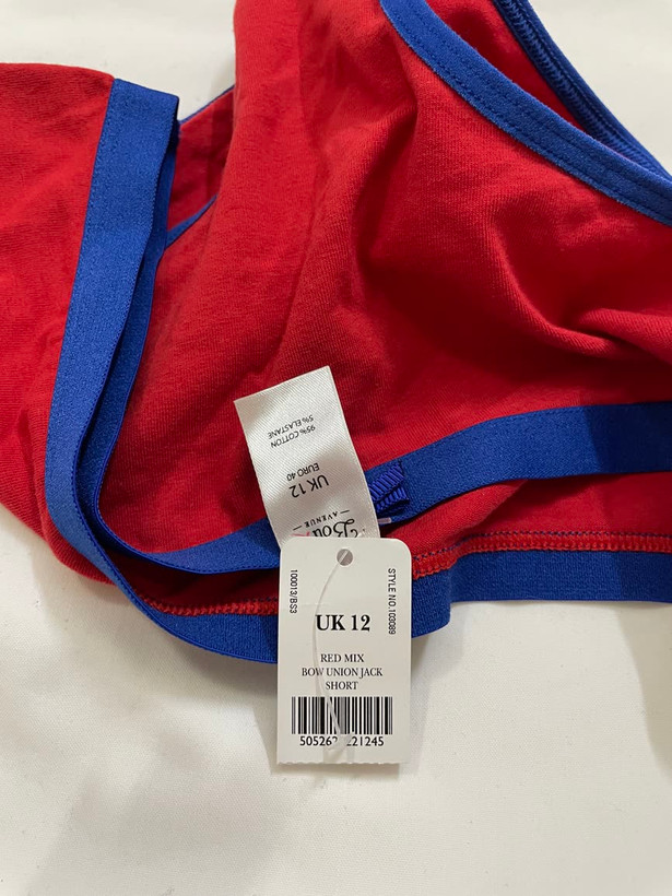 شورتکس (شورتک) جذاب و راحت برند لوکس Boux Avenue اورجینال کشور انگلستان💎 مدل Bow Union Jack رنگ Red Mix قرمز سرمه ای