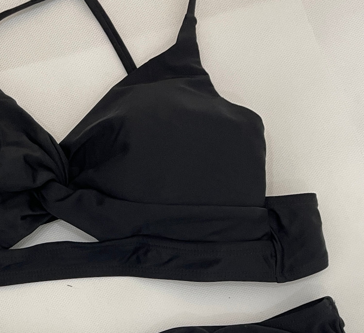 بیکینی مشکی بالاتنهی گرهدار ضربدری + شورت مایو فاقبلند برند اورجینال CUPSHE انگلستان سایز M