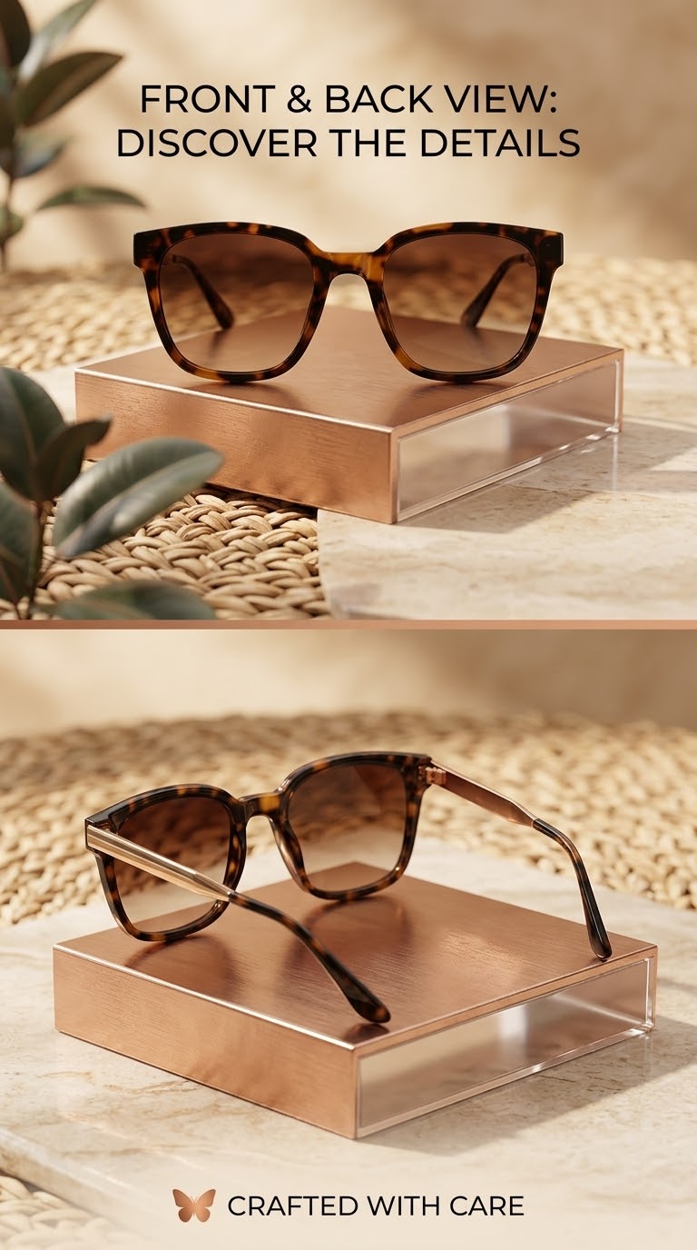 عینک آفتابی زنانه برند Accessories آلمان - مدل مربعی لاک‌پشتی با دسته‌های فلزی طلایی
