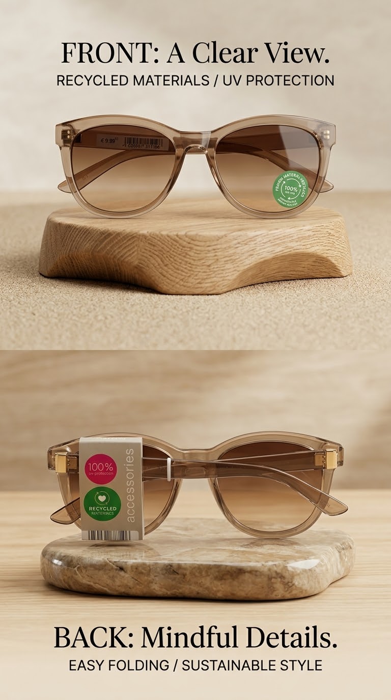 عینک آفتابی زنانه برند Accessories آلمان- مربعی گرد شفاف عسلی / خاکی با لنز قهوه‌ای گرادیان