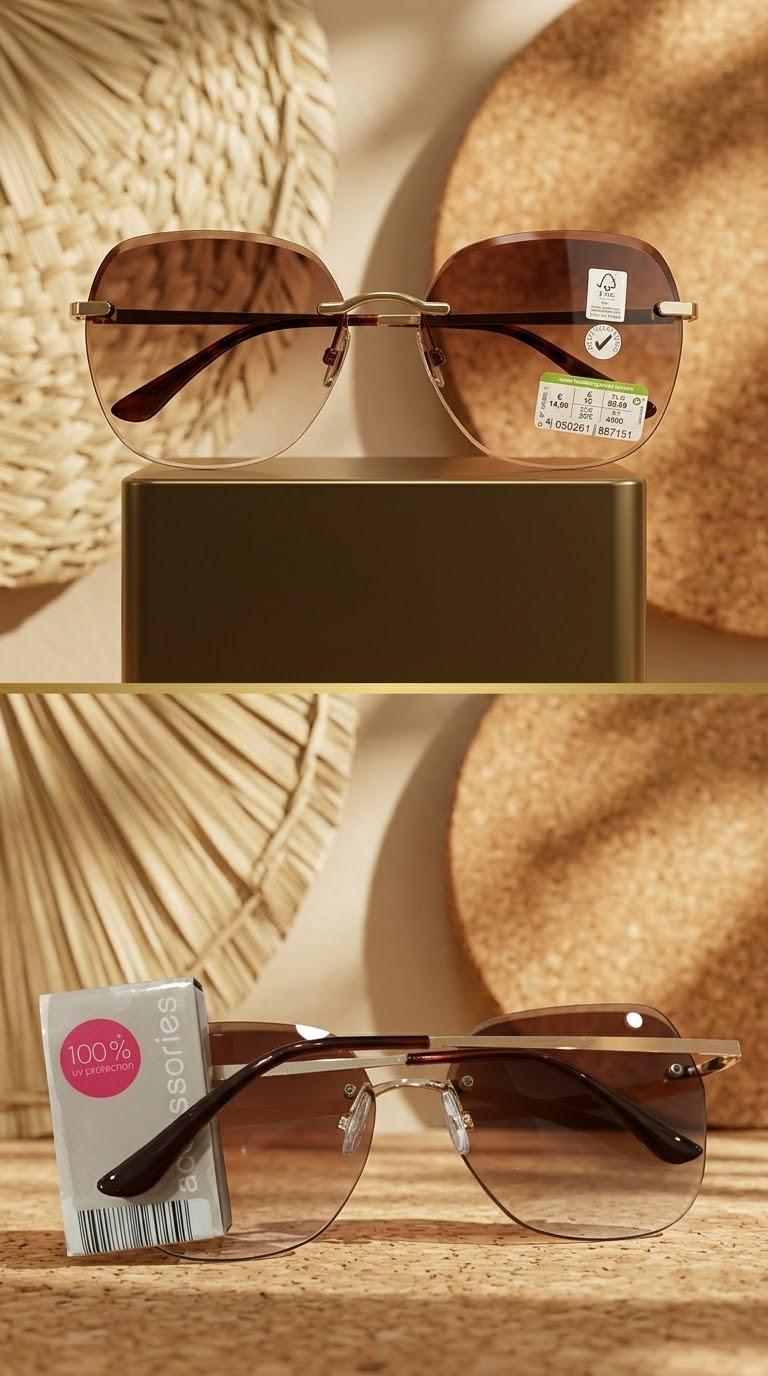 عینک آفتابی زنانه برند Accessories آلمان- بدون فریم / لبه‌دار با لنز قهوه‌ای گرادیان و جزئیات طلایی