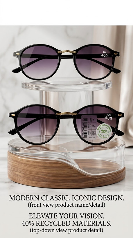 عینک آفتابی اورجینال برند Accessories آلمان-کلاسیک فریم گرد با پل طلایی